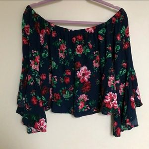 ambiance off shoulder floral crop top